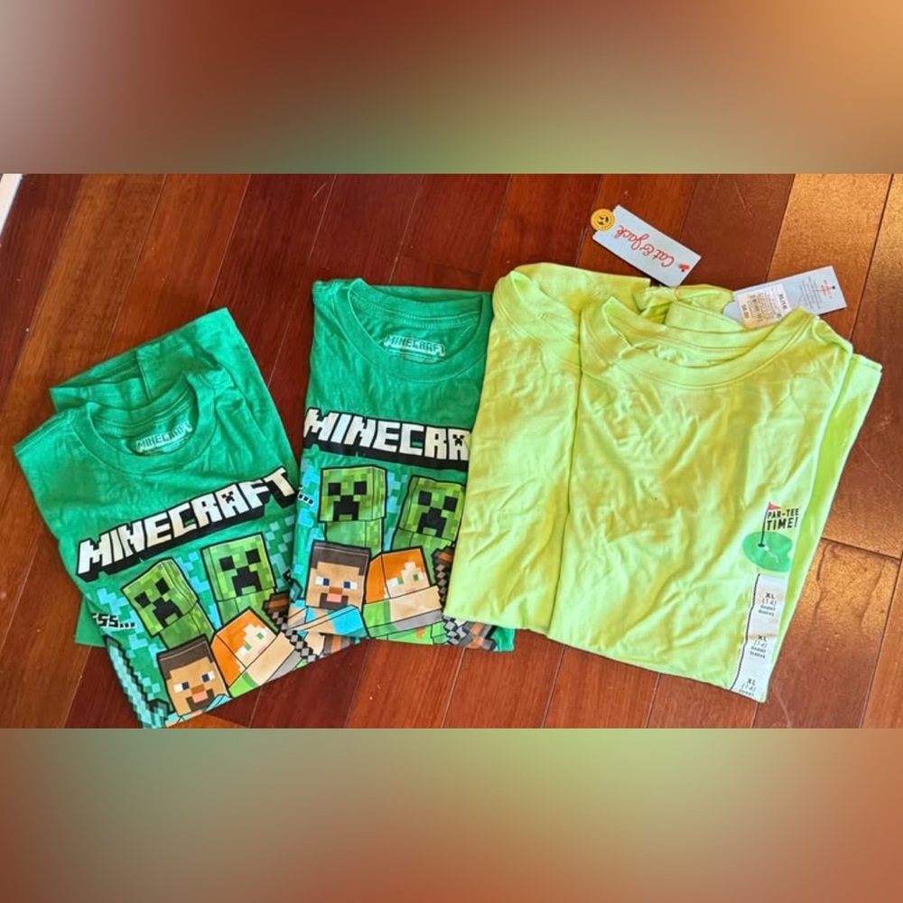 Minecraft Graphic /Golf T-Shirts Set Cat and Jack- 14 size New neon /green